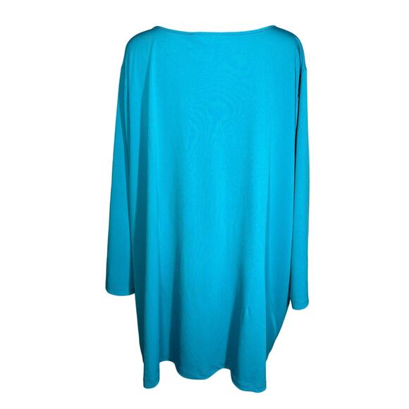 Susan Graver Liquid Knit V-Neck Top w/ Side Drape Ruch Detail Teal Blue Green 3X - Picture 4 of 9